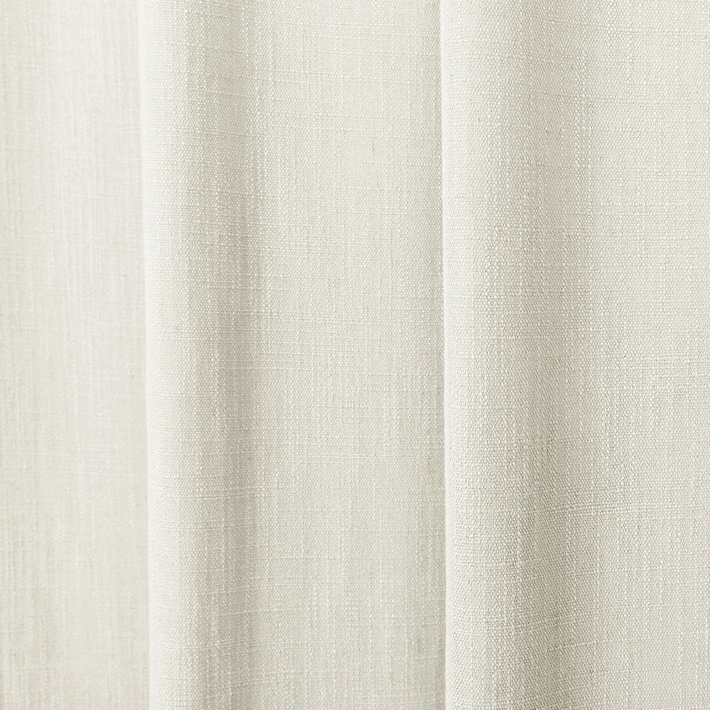 Off-white breezy linen-look curtain fabric showcasing its natural woven texture, soft drape, and increased breathability
