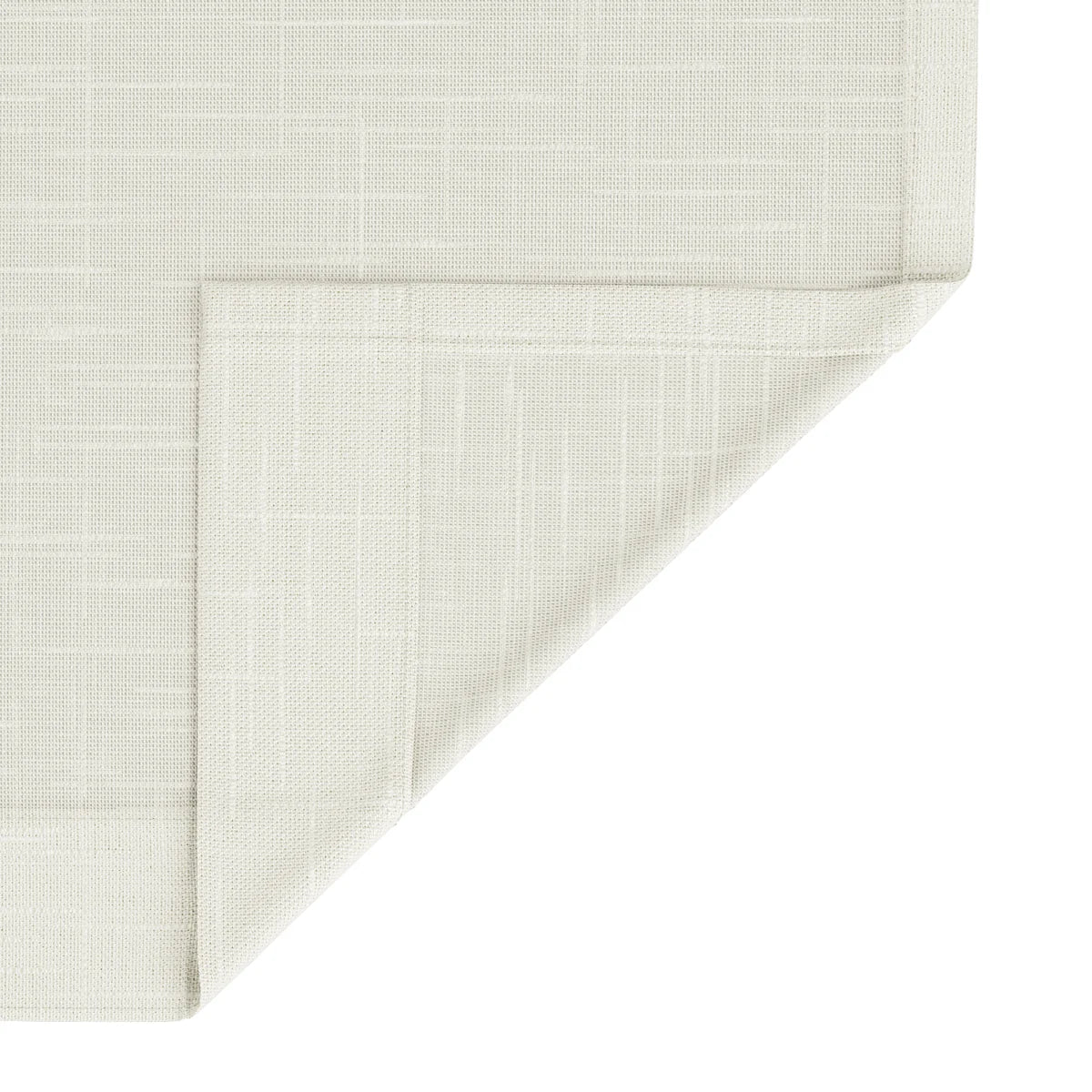 Light beige woven fabric with a subtle grid pattern and a neatly folded corner showcasing its texture