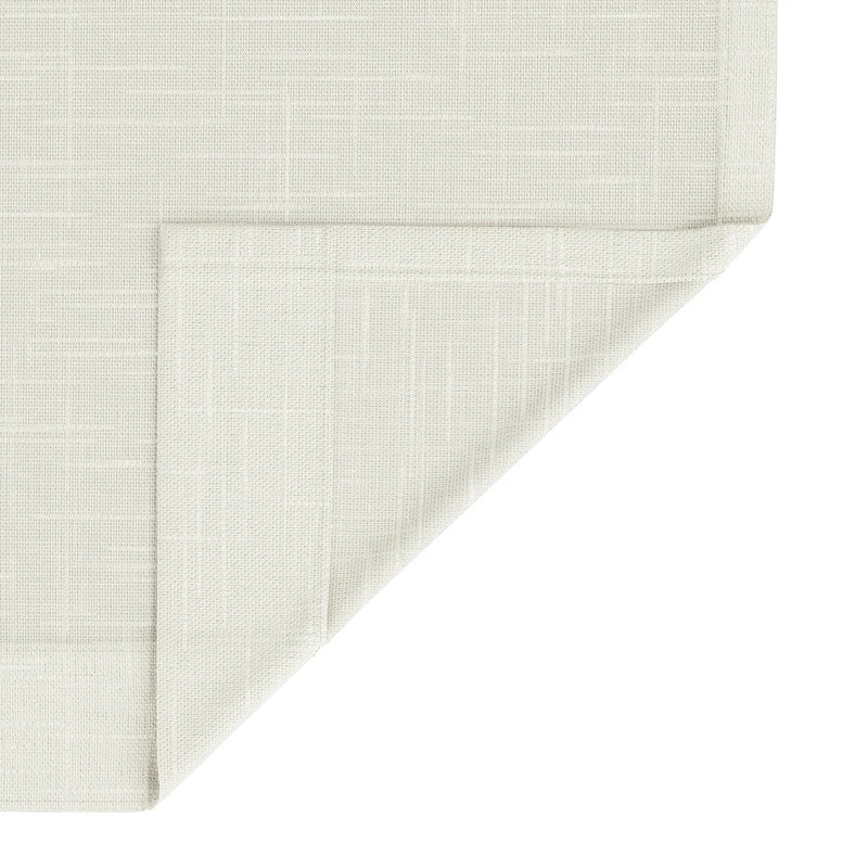 Light beige woven fabric with a subtle grid pattern and a neatly folded corner showcasing its texture