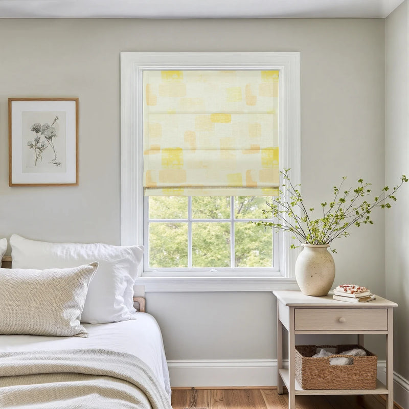 Holly Botanical Boho No-Drill Flat Fold Roman Blind Cordless