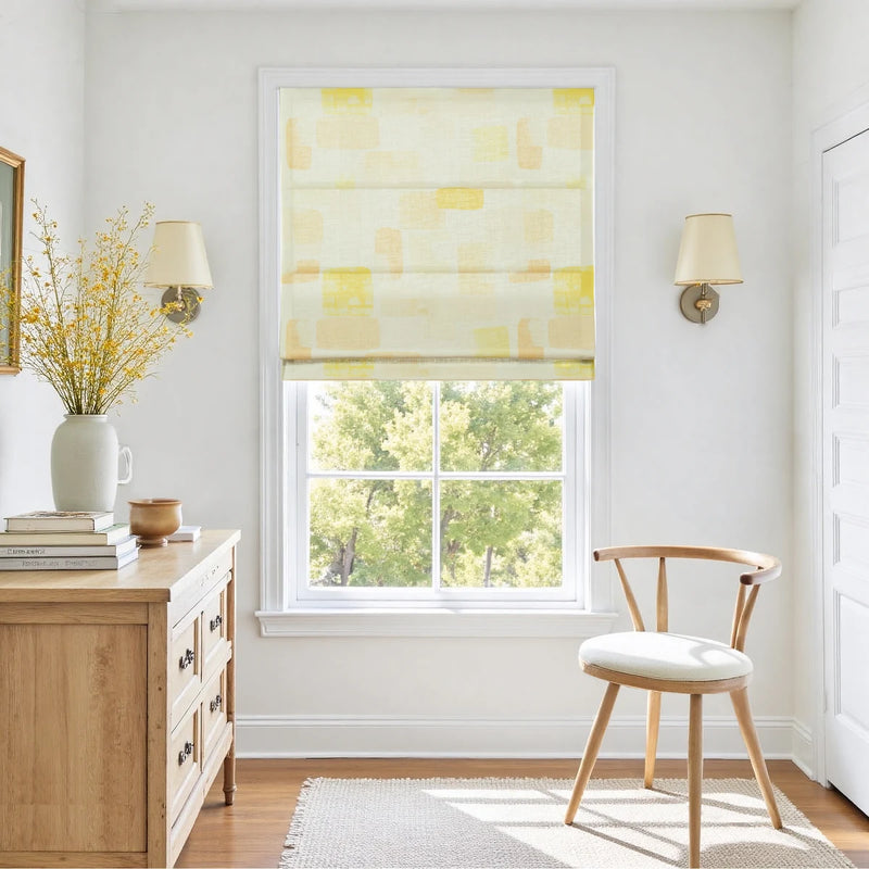 Holly Botanical Boho No-Drill Flat Fold Roman Blind Cordless