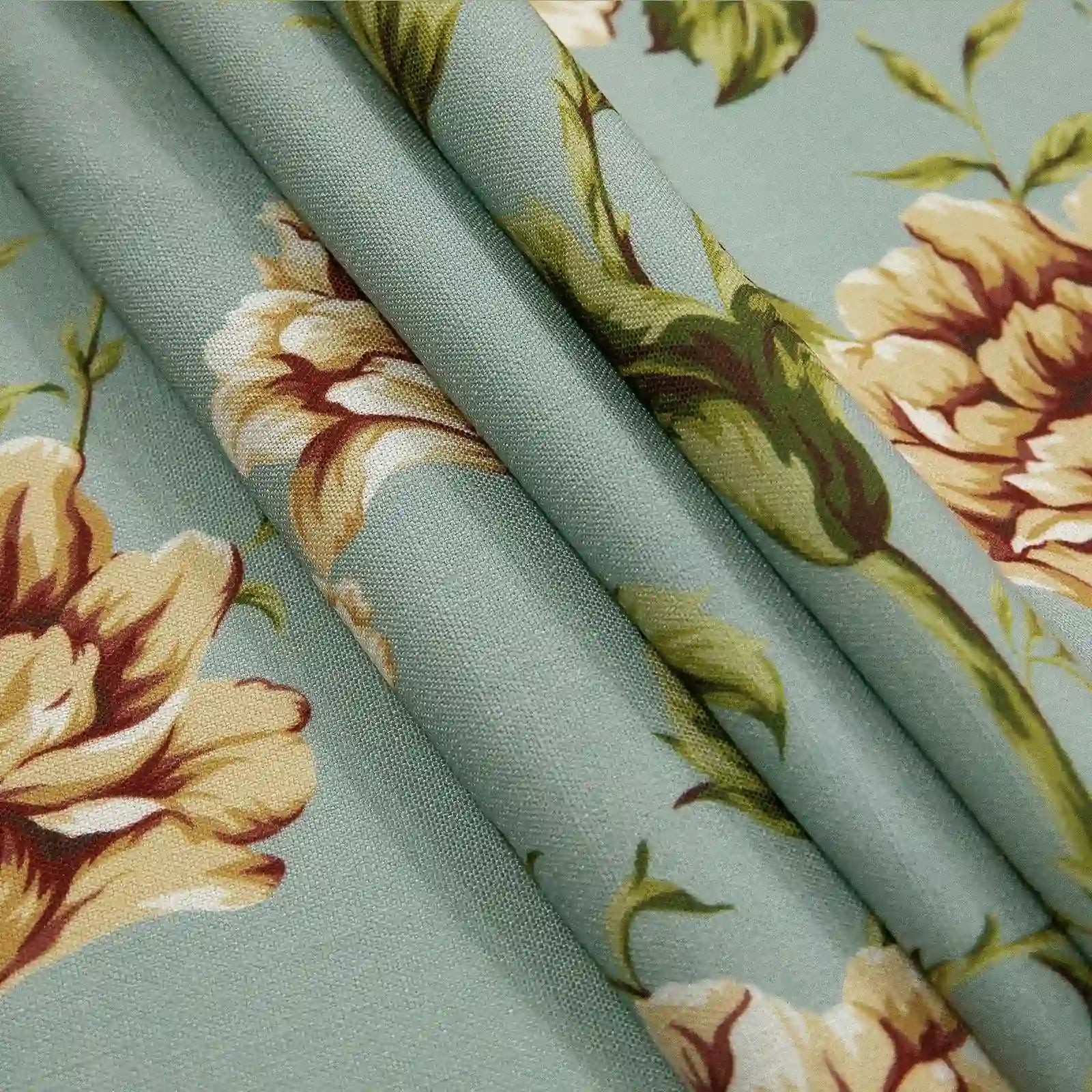 Holly Floral Pattern Boho Style Curtain Pleated TWOPAGES