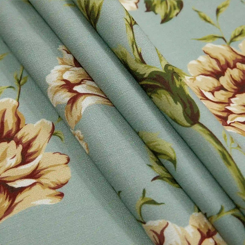 Holly Floral Pattern Boho Style Curtain Pleated TWOPAGES