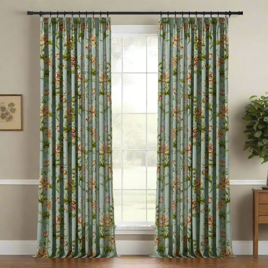 Holly Floral Pattern Boho Style Curtain Pleated?-TWOPAGES
