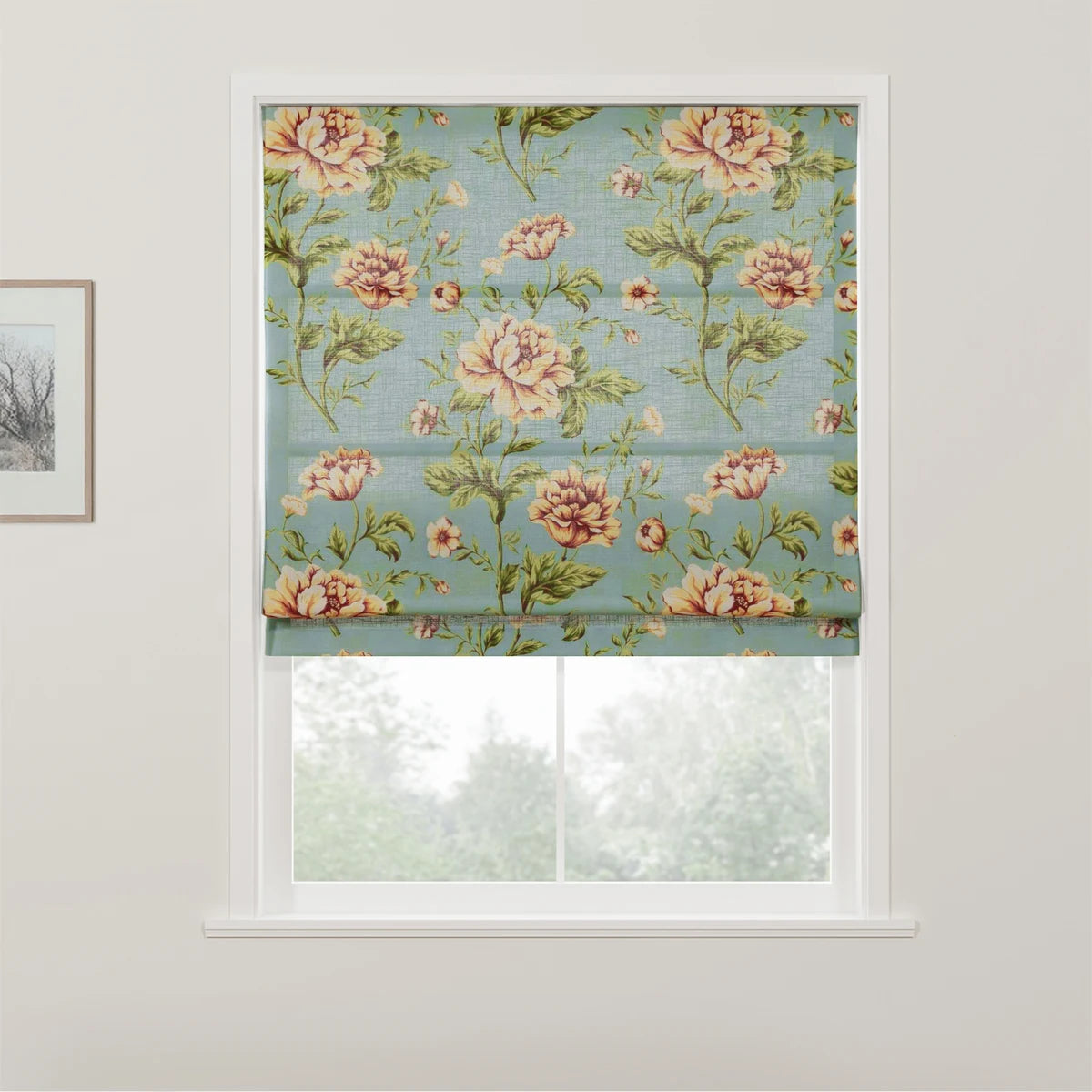Holly Botanical Boho No-Drill Flat Fold Roman Blind Cordless