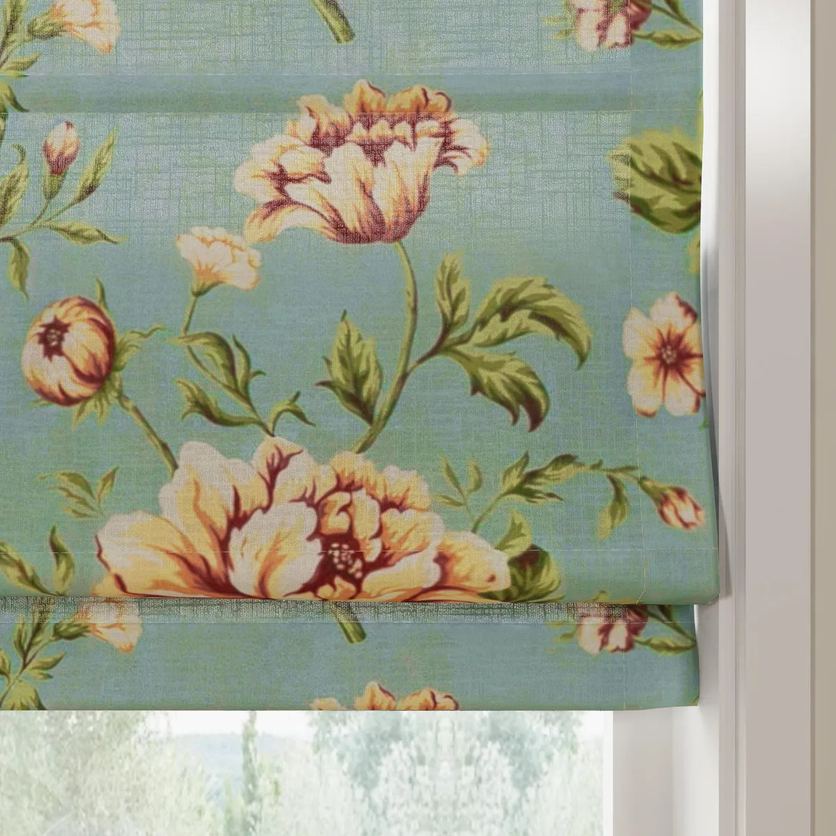 Holly Botanical Boho No-Drill Flat Fold Roman Blind Cordless
