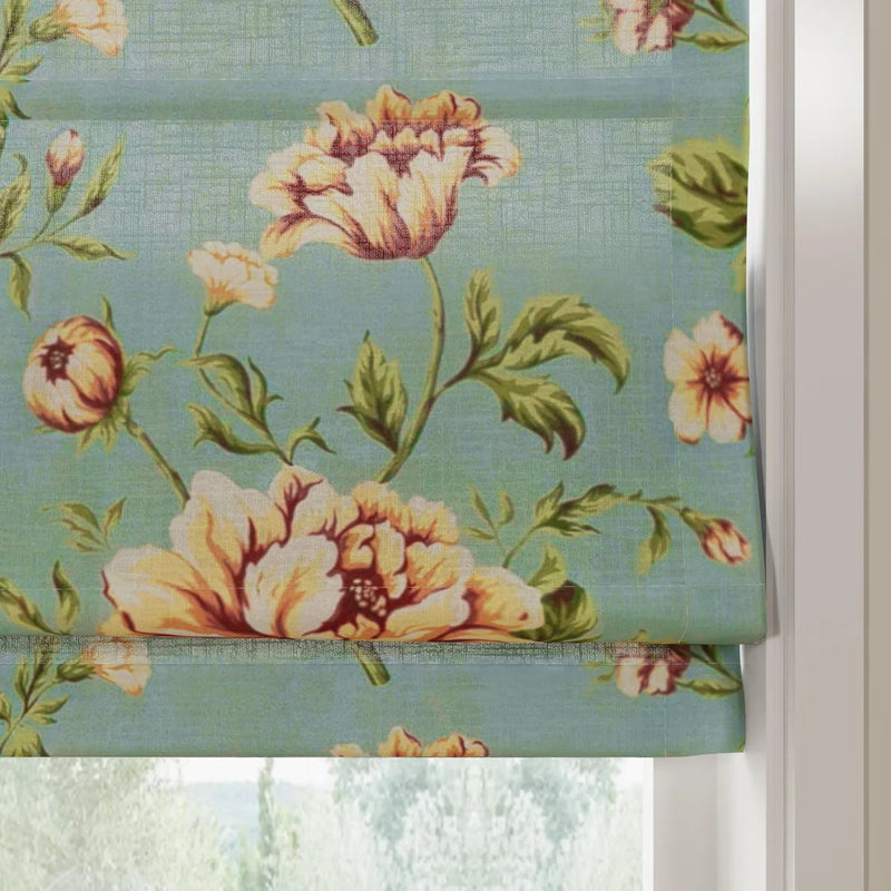 Holly Botanical Boho No-Drill Flat Fold Roman Blind Cordless