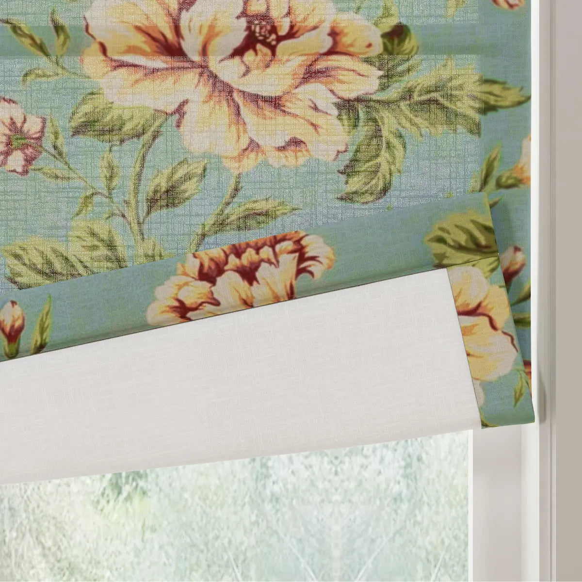 Holly Botanical Boho No-Drill Flat Fold Roman Blind Cordless