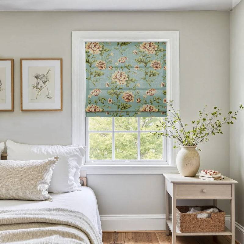 Holly Botanical Boho No-Drill Flat Fold Roman Blind Cordless