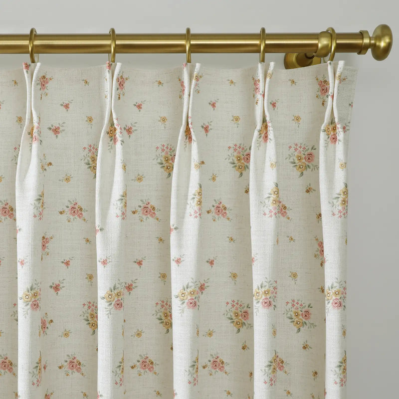 Holly Floral Pattern Boho Style Curtain Pleated TWOPAGES