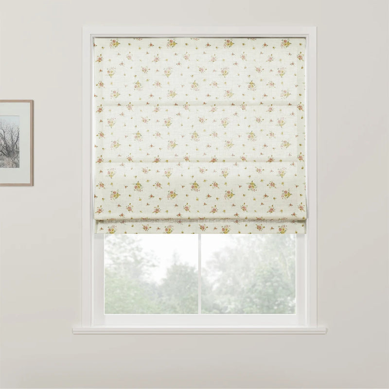 Holly Botanical Boho No-Drill Flat Fold Roman Blind Cordless