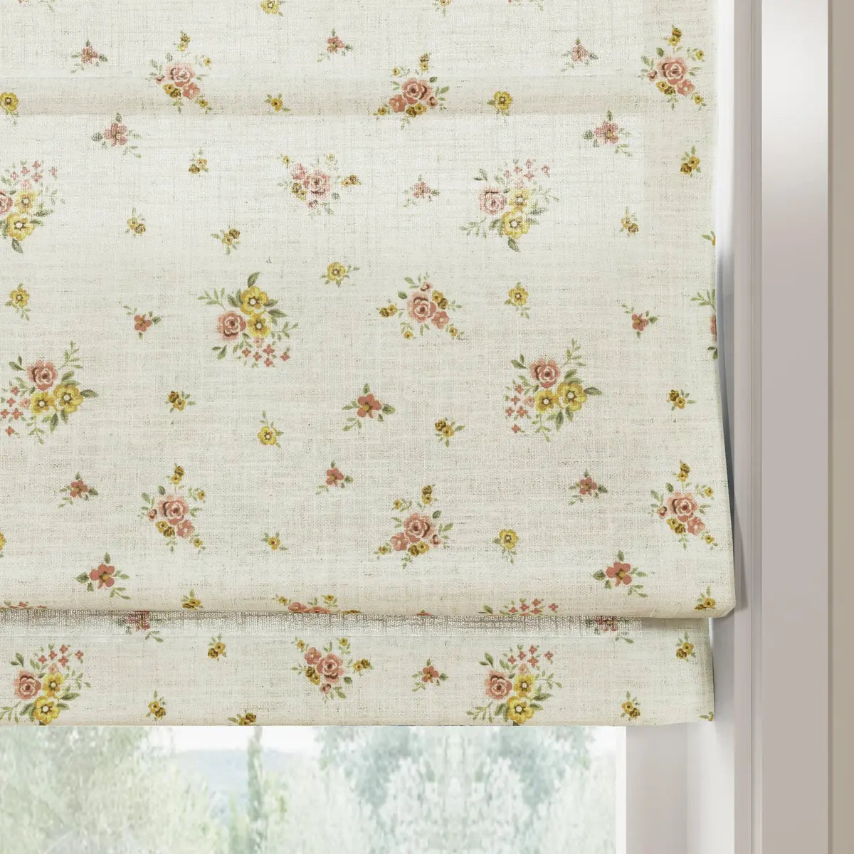 Holly Botanical Boho No-Drill Flat Fold Roman Blind Cordless