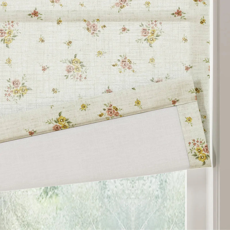 Holly Botanical Boho No-Drill Flat Fold Roman Blind Cordless