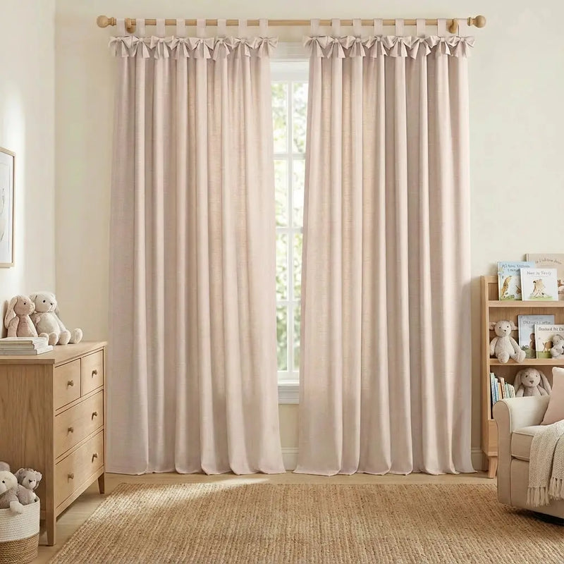 Jawara Linen Cotton Tie Top Bow Curtain-?Pink J401-16-TWOPAGES