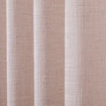 Pink Lemonade Liz linen curtains drawn partly across the window with filtered light revealing the weave