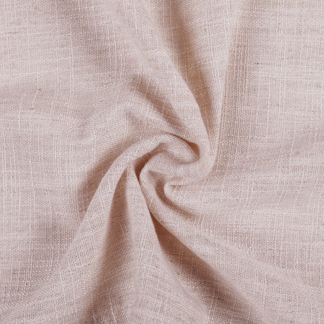Pink Lemonade Liz linen curtains in a wider lifestyle scene with furnishings and softly flowing folds