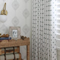 Stefana Silber Print Linen Blend Curtain Drapery Pleated TWOPAGES