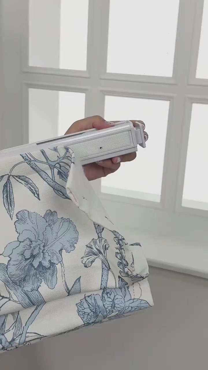 Load video: Holly Botanical Boho No-Drill Flat Fold Roman Blind Cordless