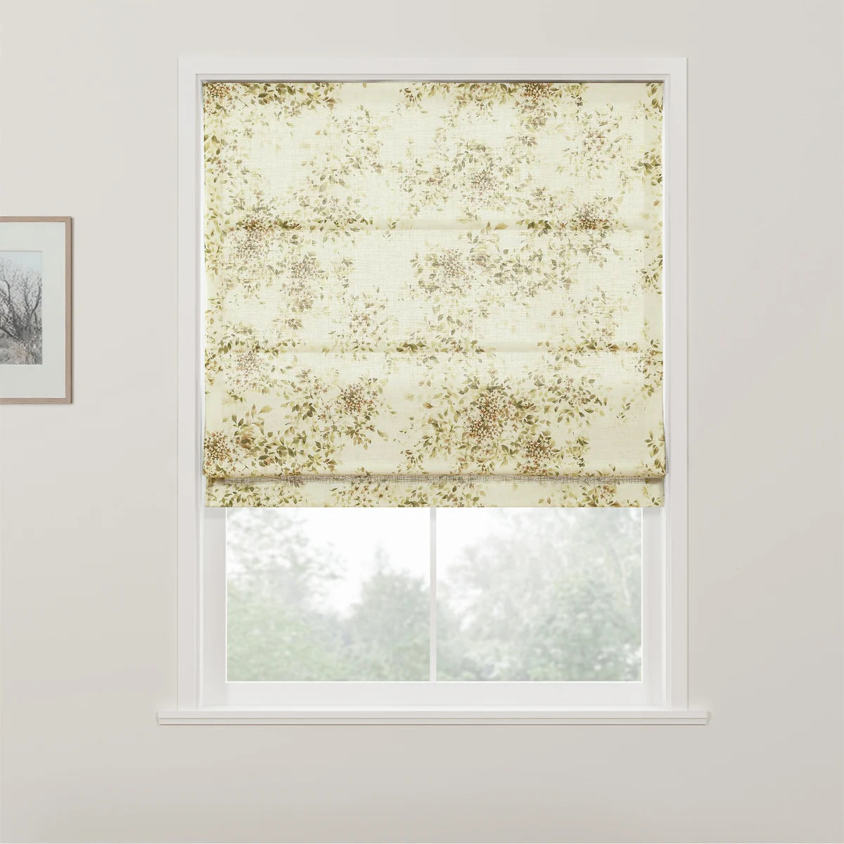 Holly Botanical Boho No-Drill Flat Fold Roman Blind Cordless