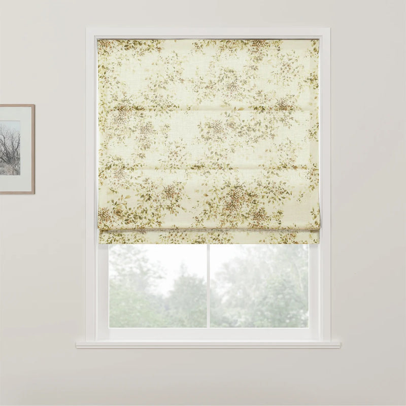 Holly Botanical Boho No-Drill Flat Fold Roman Blind Cordless