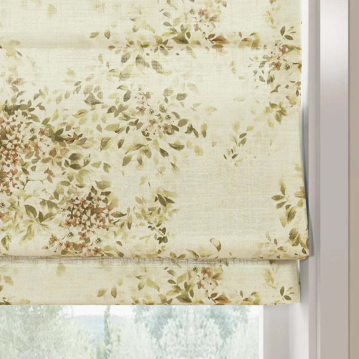 Holly Botanical Boho No-Drill Flat Fold Roman Blind Cordless
