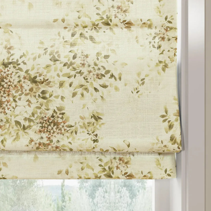 Holly Botanical Boho No-Drill Flat Fold Roman Blind Cordless