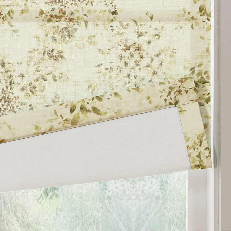 Holly Botanical Boho No-Drill Flat Fold Roman Blind Cordless