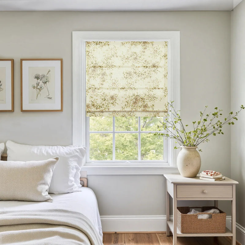 Holly Botanical Boho No-Drill Flat Fold Roman Blind Cordless