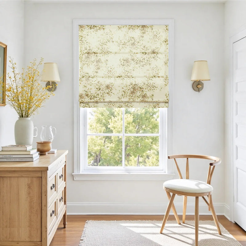 Holly Botanical Boho No-Drill Flat Fold Roman Blind Cordless
