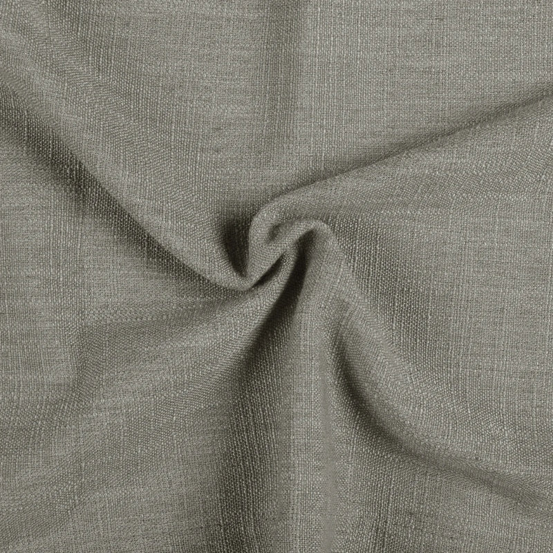 Pure Cashmere Light Grey Liz linen curtains drawn partly across the window with filtered light revealing the weave