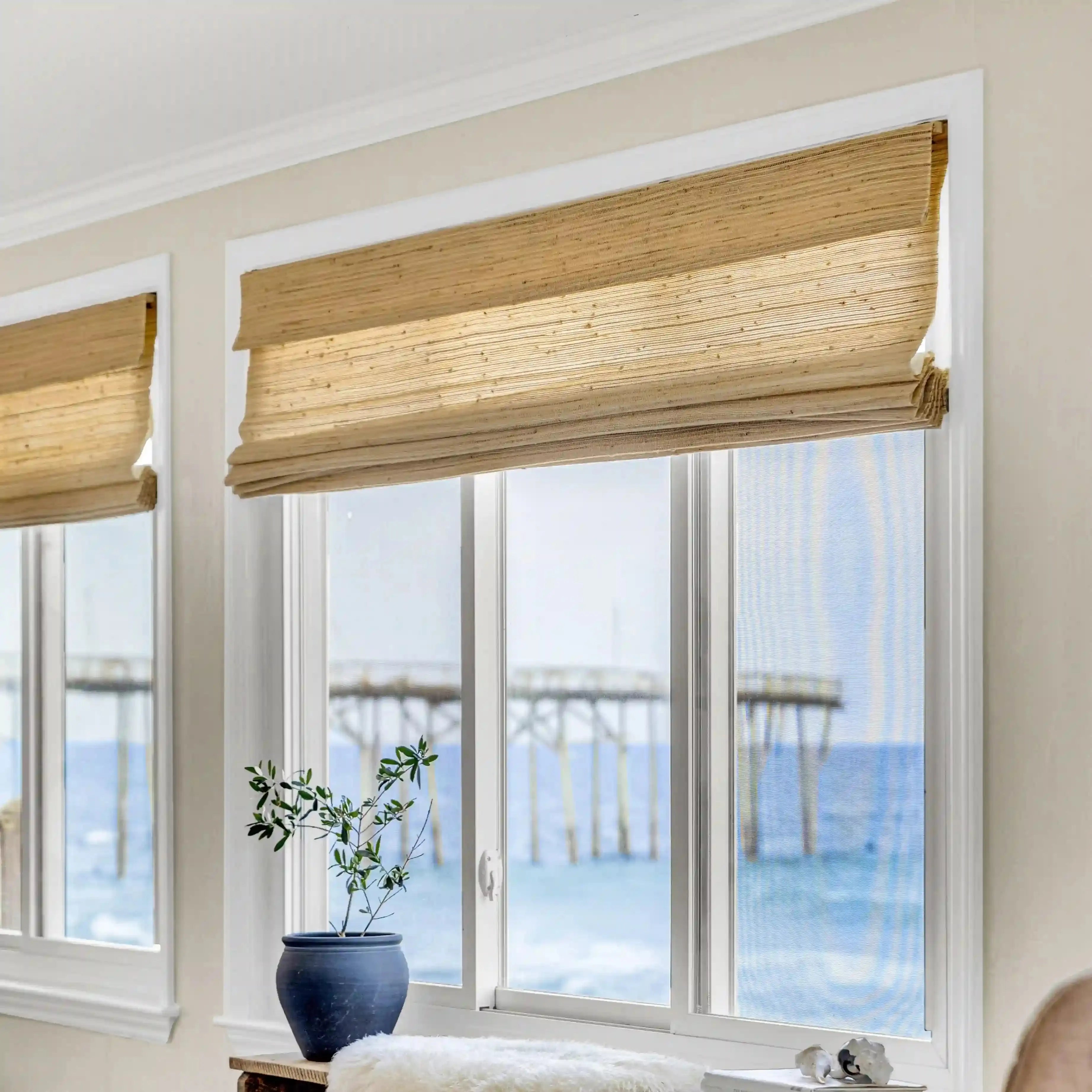 Natural Ramie Bamboo Woven Blinds for Coastal Living Room