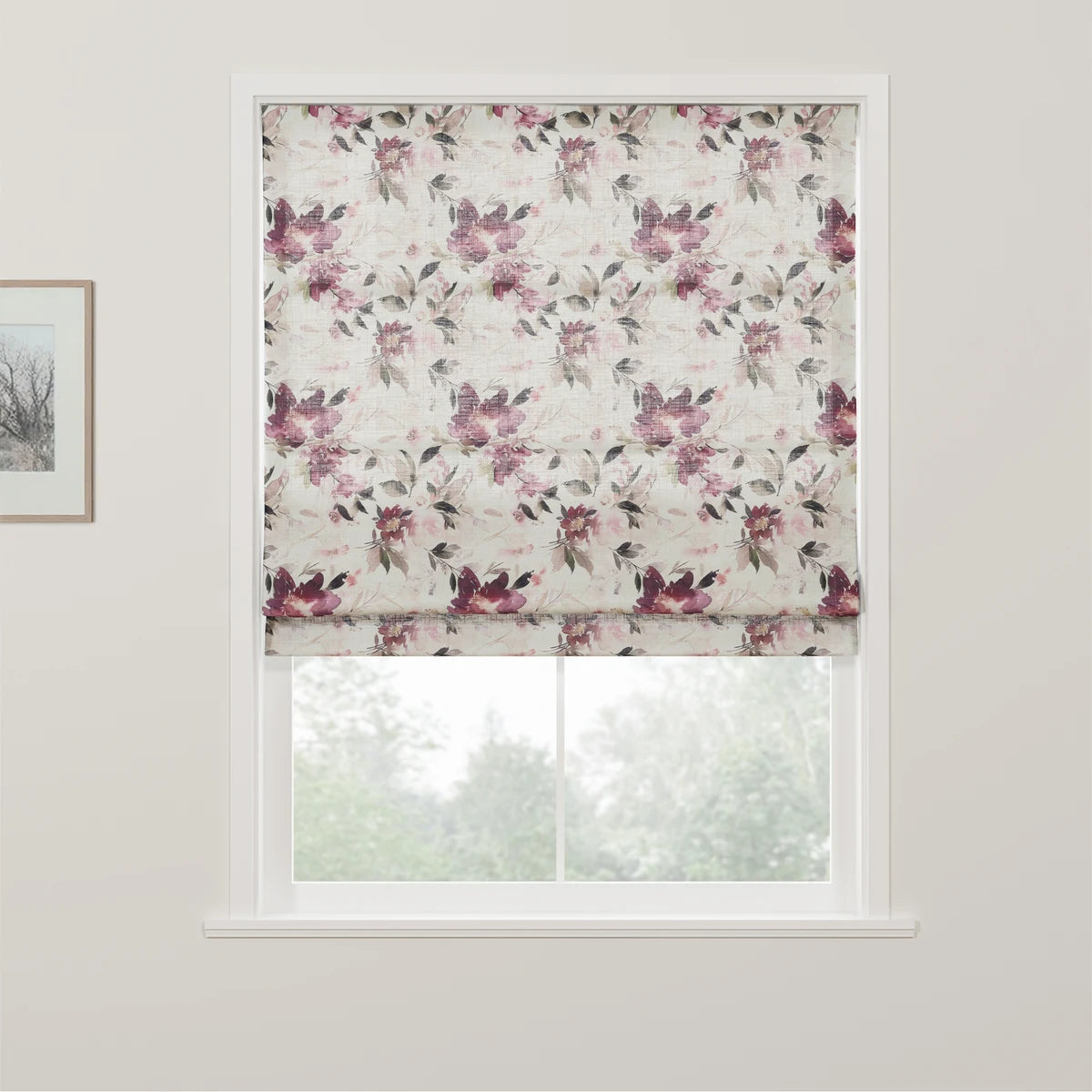 Holly Botanical Boho No-Drill Flat Fold Roman Blind Cordless