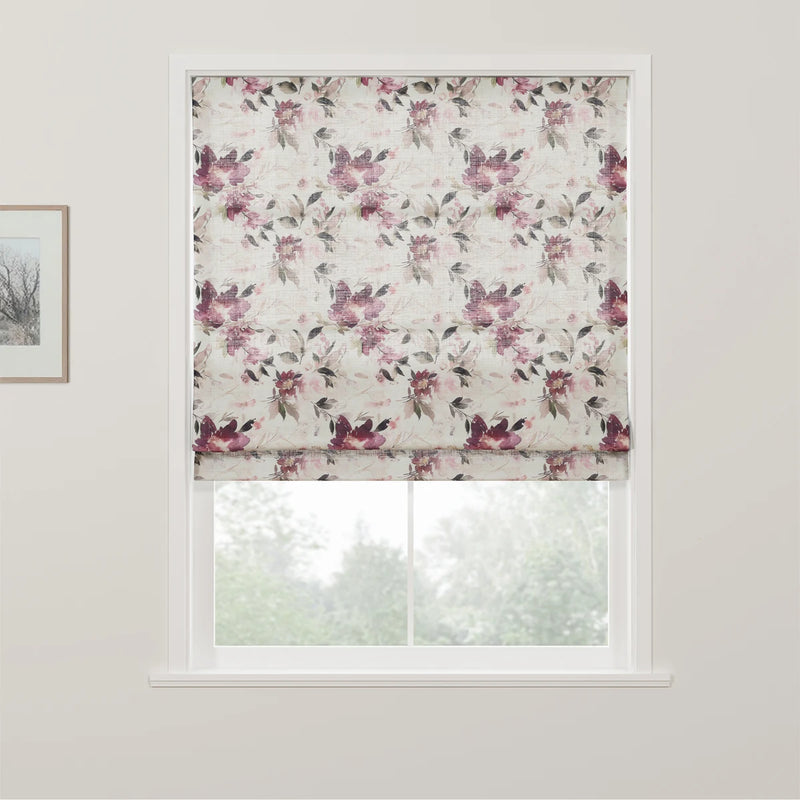 Holly Botanical Boho No-Drill Flat Fold Roman Blind Cordless