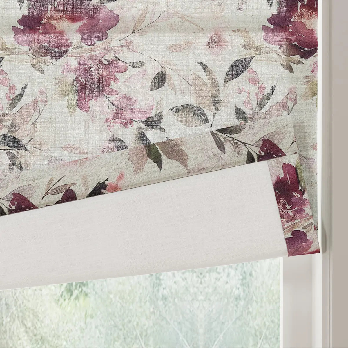 Holly Botanical Boho No-Drill Flat Fold Roman Blind Cordless