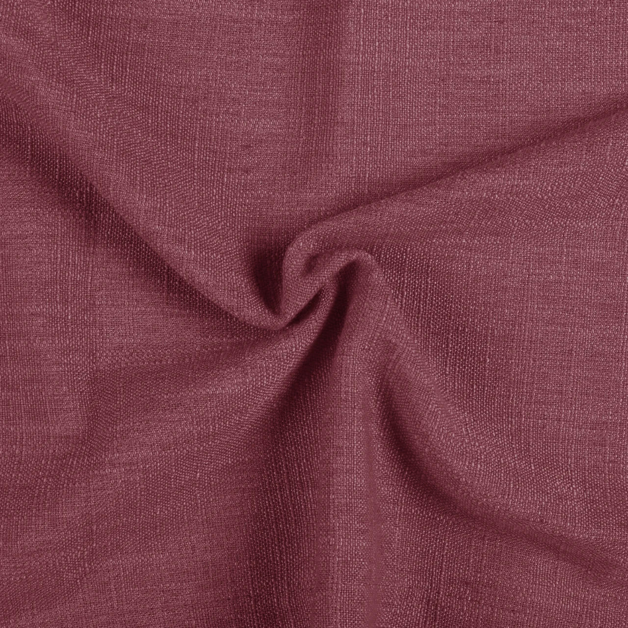 Red Wine Liz linen curtains drawn partly across the window with filtered light revealing the weave