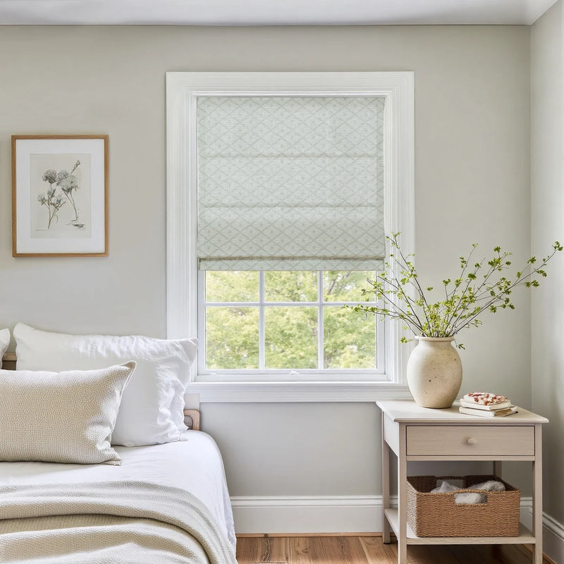 Holly Botanical Boho No-Drill Flat Fold Roman Blind Cordless
