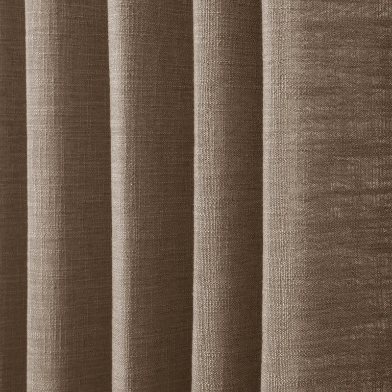 Rust Brown Liz Linen Pleated Curtains dense linen weave shown in deep vertical folds