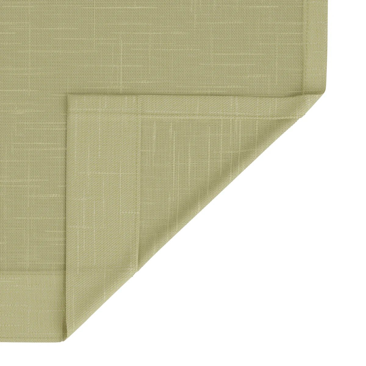 Muted sage green woven fabric with a subtle grid pattern and a neatly folded diagonal corner