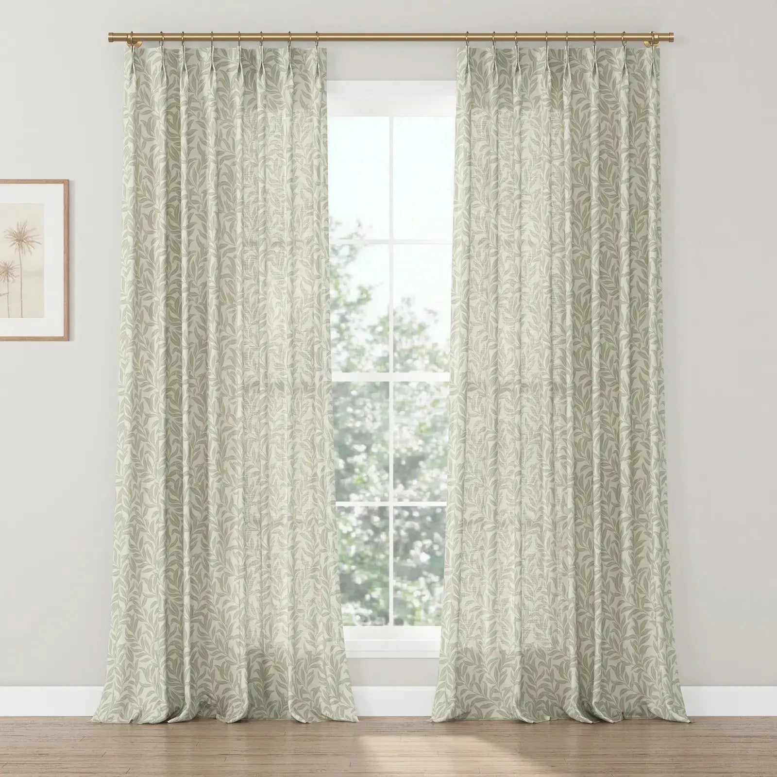 Leah Nicole Garden Botanical Cotton Print Drapery Pleated- -TWOPAGES