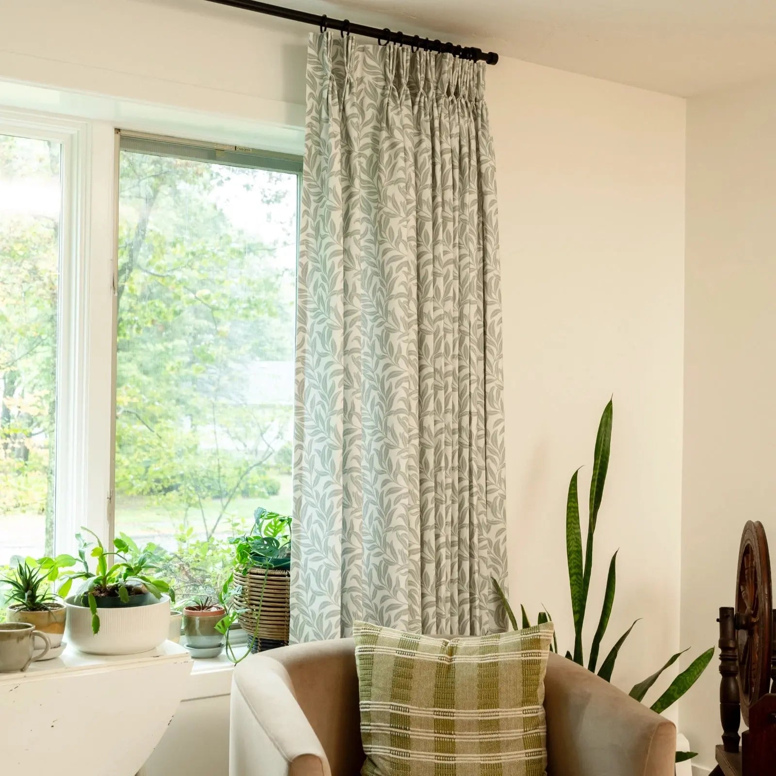 Leah Nicole Garden Botanical Cotton Print Drapery Pleated- -TWOPAGES