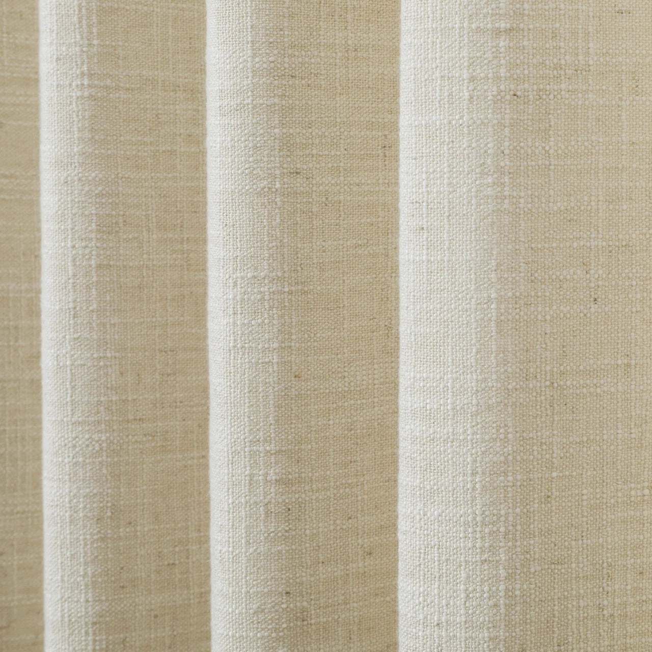 Sand Beige Liz Linen Pleated Curtains semi-sheer linen weave shown in vertical folds