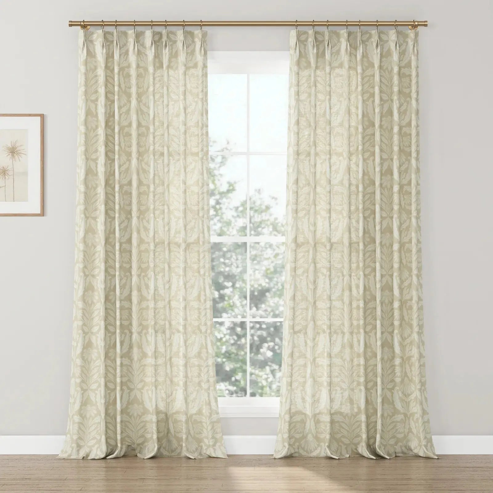 Leah Nicole Garden Botanical Cotton Print Drapery Pleated- -TWOPAGES