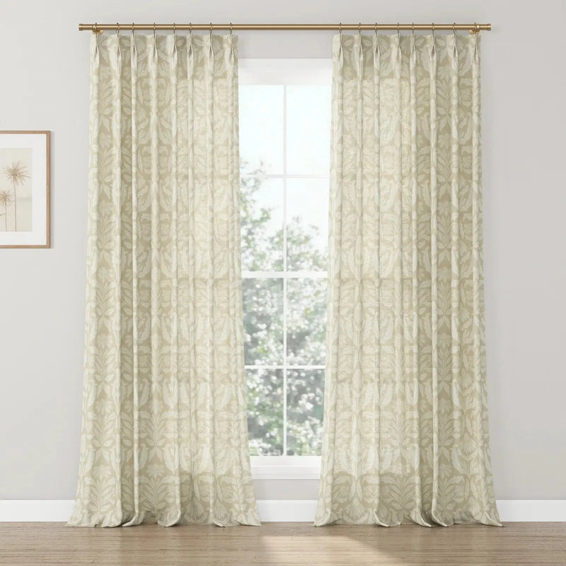 Leah Nicole Garden Botanical Cotton Print Drapery Pleated- -TWOPAGES