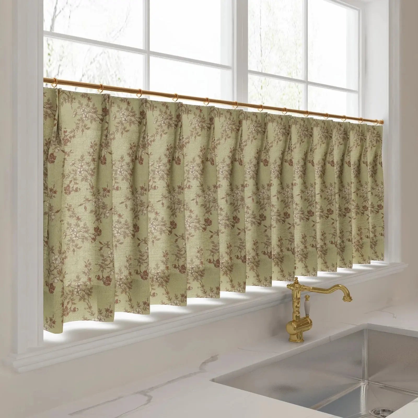 Sara Le Print Linen Pleated Cafe Curtains?-TWOPAGES