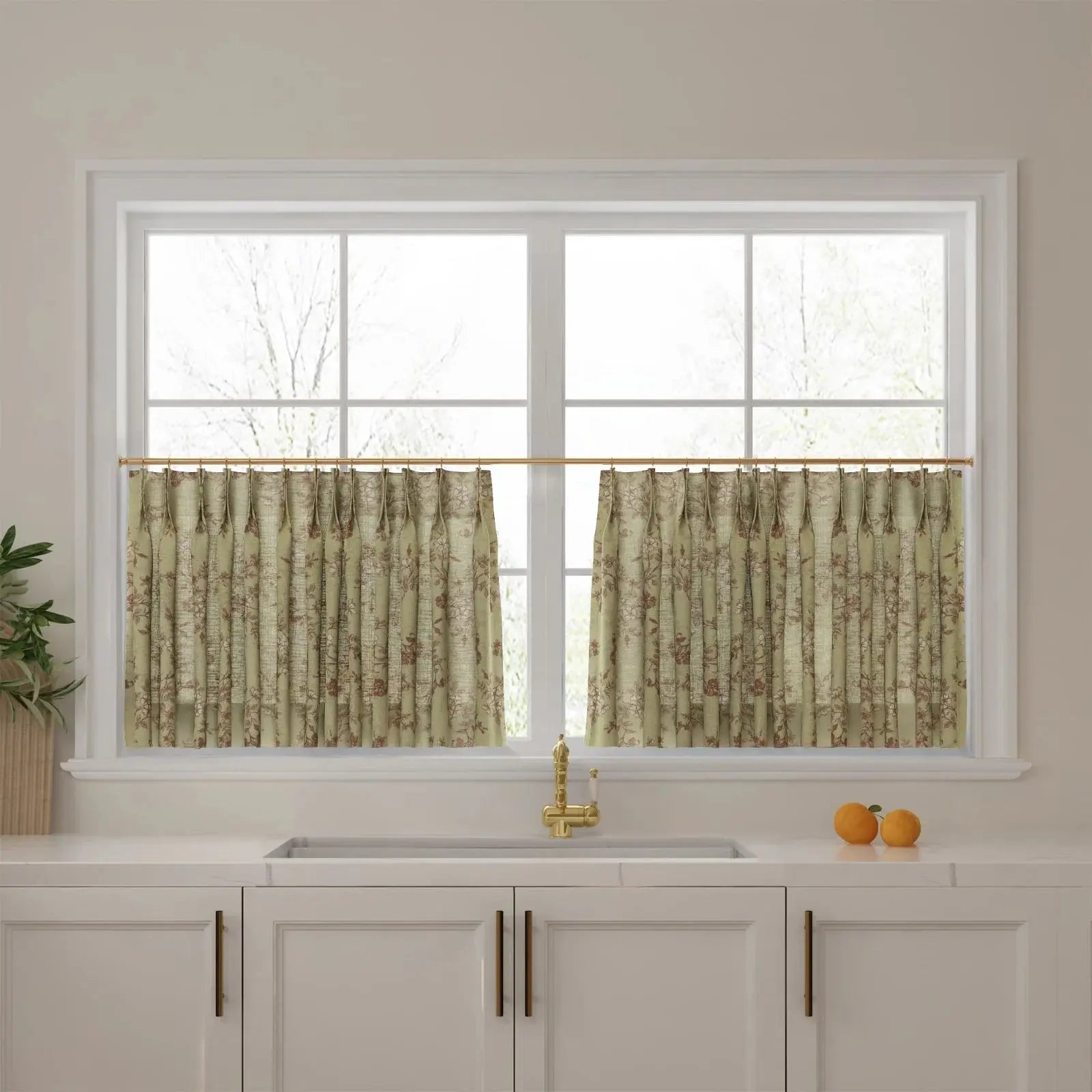Sara Le Print Linen Pleated Cafe Curtains?-TWOPAGES