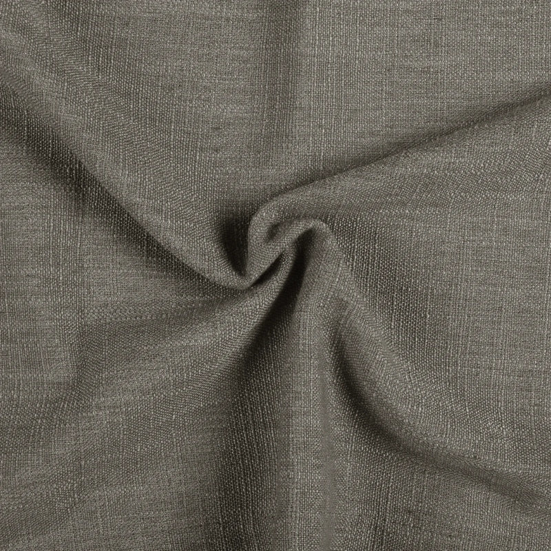 Sepia Ebony Liz linen curtains in a detailed side view showing layered folds and fabric depth