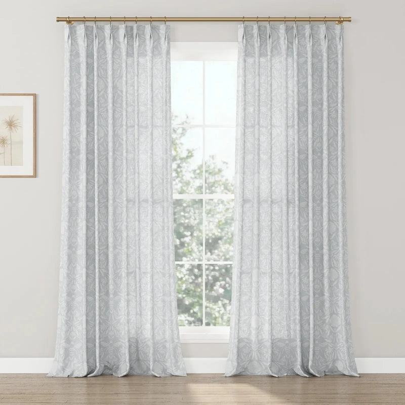 Leah Nicole Garden Botanical Cotton Print Drapery Pleated- -TWOPAGES