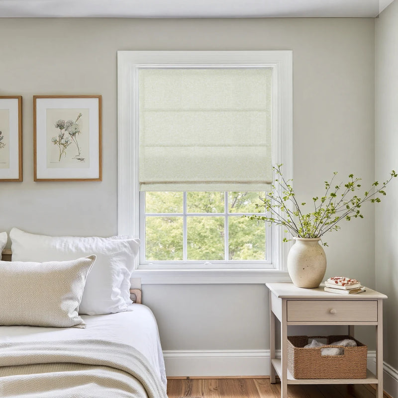 Holly Botanical Boho No-Drill Flat Fold Roman Blind Cordless