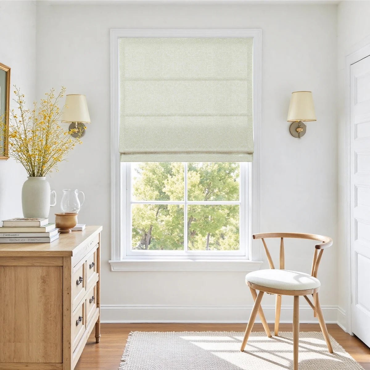 Holly Botanical Boho No-Drill Flat Fold Roman Blind Cordless