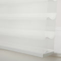 White sheer zebra Blinds with alternating translucent and opaque horizontal fabric strips featuring a clean white bottom rail and a distinct Massi Work logo